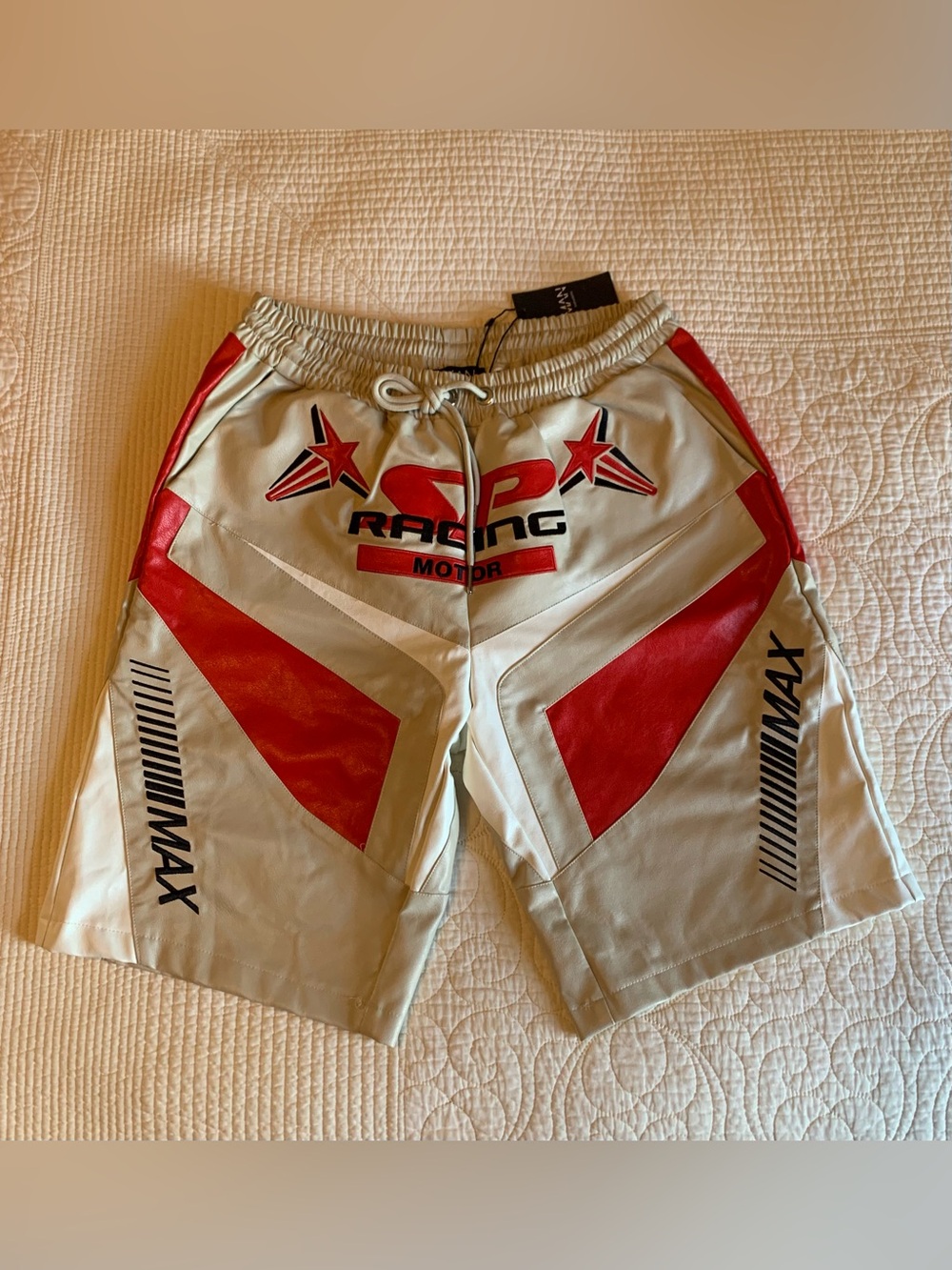 NEW boohooMAN Elastic Waist Relaxed Fit PU Moto Shorts